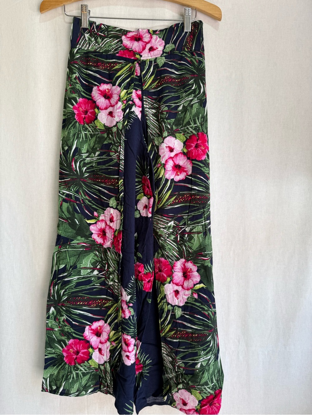 Tropical Floral Maxi Pants  in Navy with Pink Flowers